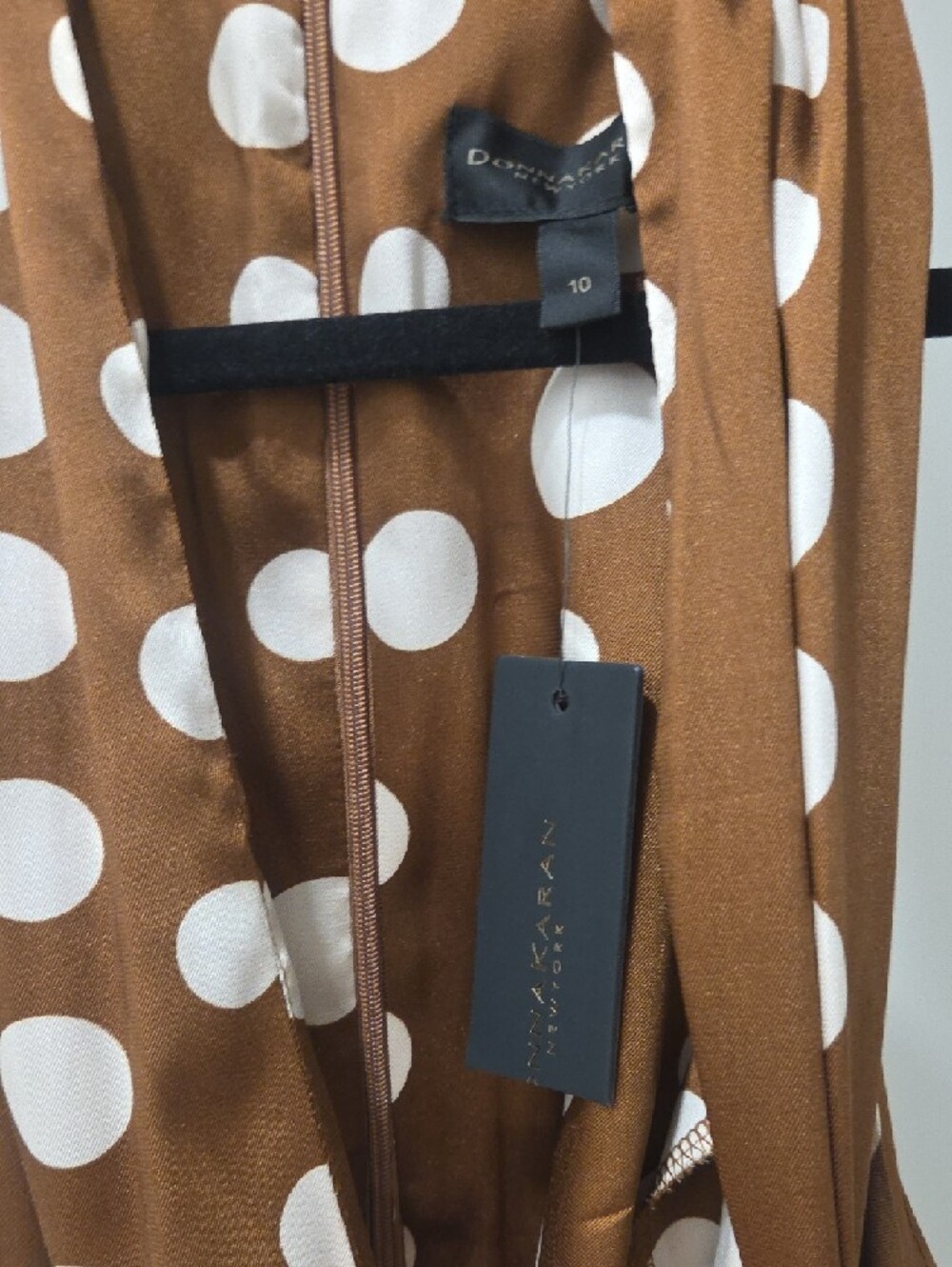 New Donna Karan Brown and Cream Polka Dot Midi Dress - Picture 4 of 6
